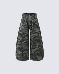 Vintage Camo Rhinestone Loose Balloon Denim Pants