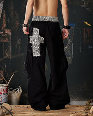 Y2K Leopard Double-Waist Patchwork Cargo Pants