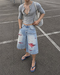 American Ins Ripped Washed Denim Bermuda Shorts