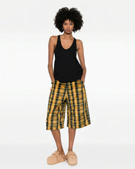 Vintage Plaid Patchwork Denim Lined Capri Pants