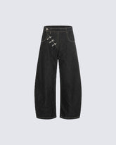 Minimal Buckle Wide-Leg Denim Pants