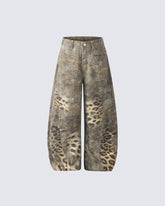 Retro Street Washed Leopard Balloon Jeans