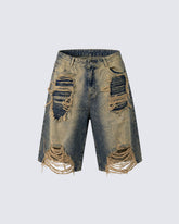 New Vintage Grunge Layered Ripped Denim Shorts
