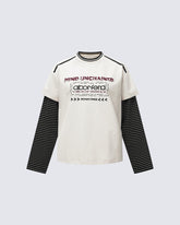Fake Two-Piece Printed Long Sleeve T-Shirt