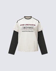 Fake Two-Piece Printed Long Sleeve T-Shirt