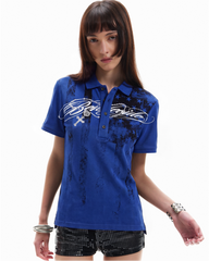 Retro Star-Spangle Print Street Short-Sleeved Polo Shirt