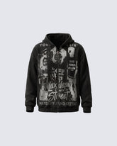 American Street Portrait Graffiti Zip-Up Hoodie