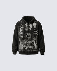 American Street Portrait Graffiti Zip-Up Hoodie