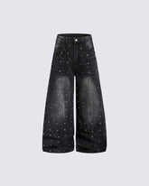 Punk Wide-Leg Denim Pants With Studs