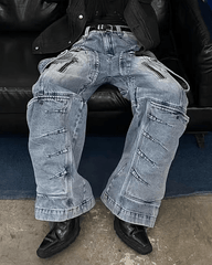 Multi-Zip Techwear Cargo Denim Pants