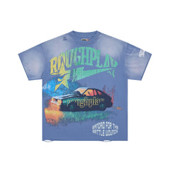 Roughplay Retro Burnout Car Tongue‑Star Double‑Sided Distressed Tee
