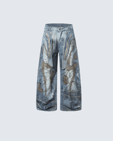Heavy Stitch Patchwork Wide-Leg Jeans