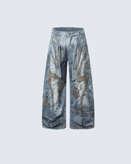 Heavy Stitch Patchwork Wide-Leg Jeans