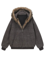 High-Street Striped Loose Hooded Sweatshirt
