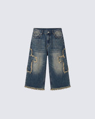 New Vintage Washed Distressed Cross Jeans