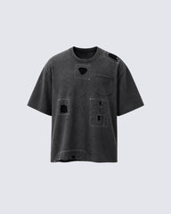 American Retro Washed Tie-Dye Distressed Short-Sleeved Shirt