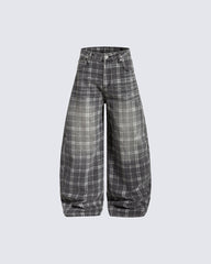 Retro Plaid Wide-Leg Casual Pants