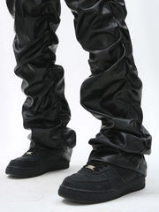 Pleated Pu Jeans