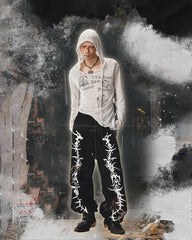 Y2K Dark Dragon Rose Rhinestone Straight Leg Sweatpants