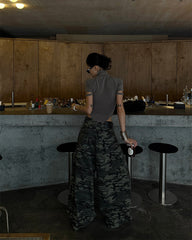 Vintage Camo Rhinestone Loose Balloon Denim Pants
