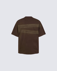 New Dark Gothic Lace Stripe Washed Boxy Tee