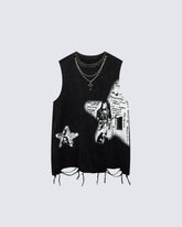 Distressed Graphic Street Sleeveless Tank