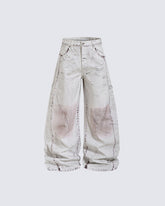Distressed White Wide Leg Denim Pants