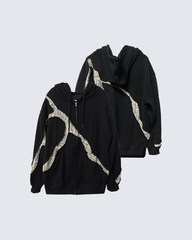 Abstract Newspaper Patchwork Zip Hoodie Cotton Blend Sweatshirt