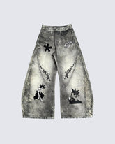 Niche Dirty Wash 3D Print Curved Jeans