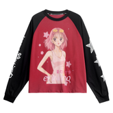 Omirad Anime Graphic Raglan Long Sleeve Tee