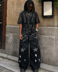Gothic Streetwear Painted Star Wide Pants