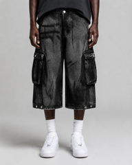 Distressed Workwear Denim Capri Pants