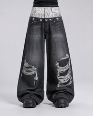 American Vintage Distressed Wide-Leg Denim Pants