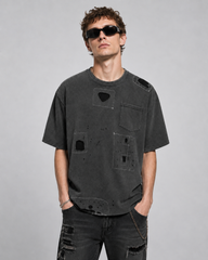 American Retro Washed Tie-Dye Distressed Short-Sleeved Shirt