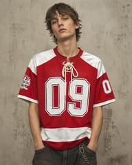 American Retro Trendy Mesh Lace-Up Printed Jersey