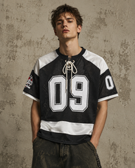 American Retro Trendy Mesh Lace-Up Printed Jersey