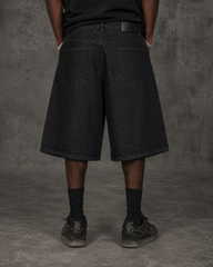 Button Detail Denim Wide Loose Shorts