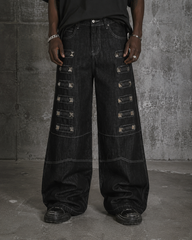 Grommet Detail Wide Leg Denim Pants