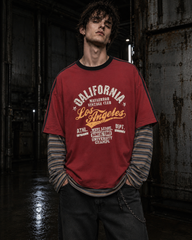 American Retro Patchwork Faux Two-Piece Long-Sleeved T-Shirt