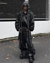 Oversized PU Leather Hooded Jacket