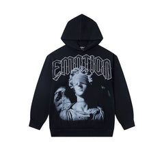 Mixed Emotions Blindfold Statue Graphic Pullover Hoodie Streetwear Top