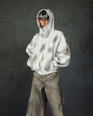 Pearl-Detailed Dirty Wash Zip Hoodie Jacket