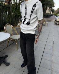 American-Style Relaxed Round Neck Knit Short-Sleeved Top