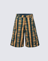 Vintage Plaid Patchwork Denim Lined Capri Pants