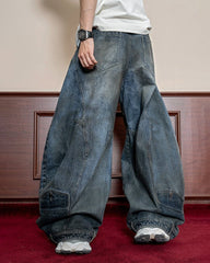 Washed Reverse-Waist Wide-Leg Jeans