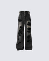 Distressed Ripped Black Denim Pants