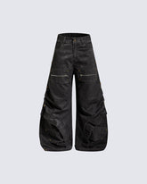 Spliced Metal-Detail Scimitar Denim Pants