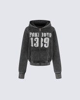 American Street Distressed Print Zip-Up Hoodie
