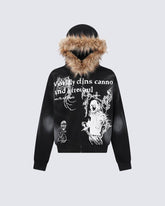 Vintage Zipper Faux Fur Hoodie