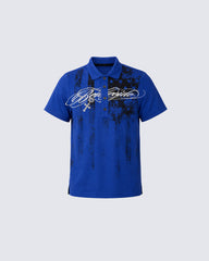 Retro Star-Spangle Print Street Short-Sleeved Polo Shirt